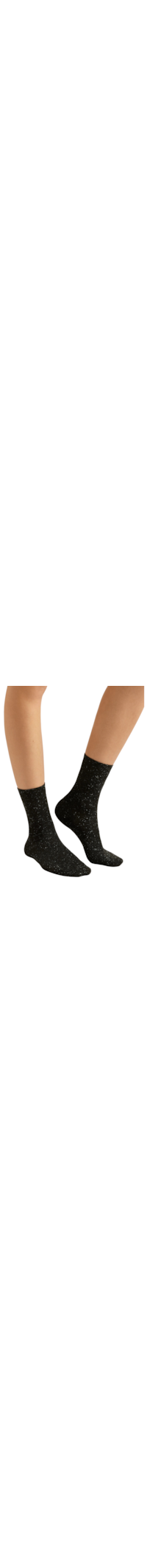 Meia Curta Com Cashmere e Glitter - Preto