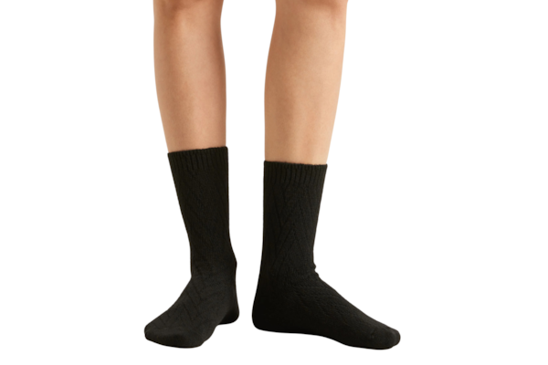 Meia Curta Com Cashmere Trabalhada - Preto