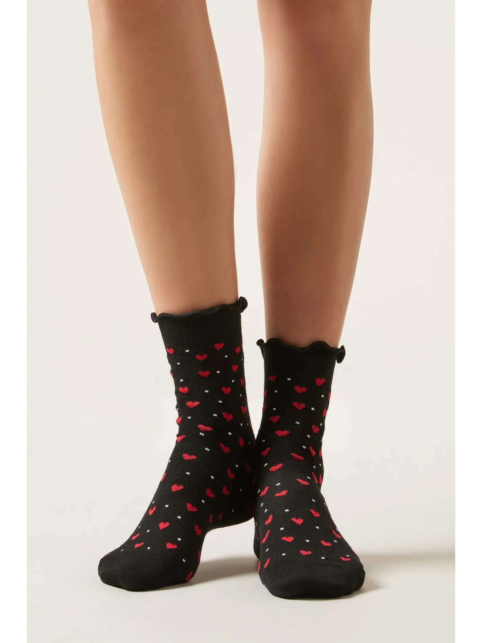 Meia Curta Com Corações Preto Calzedonia