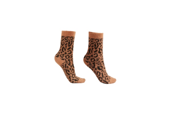 Meia Curta Com Efeito Soft e Estampa Animal Print - Marrom
