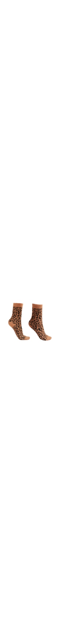 Meia Curta Com Efeito Soft e Estampa Animal Print - Marrom