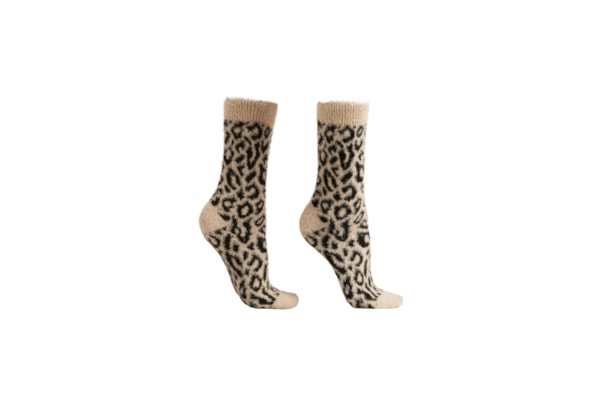 Meia Curta Com Efeito Soft e Estampa Animal Print - Off-White