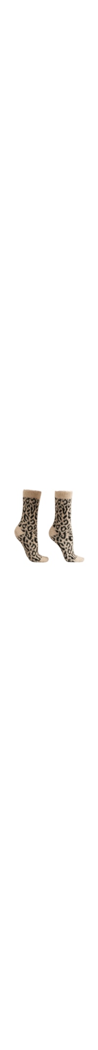 Meia Curta Com Efeito Soft e Estampa Animal Print - Off-White