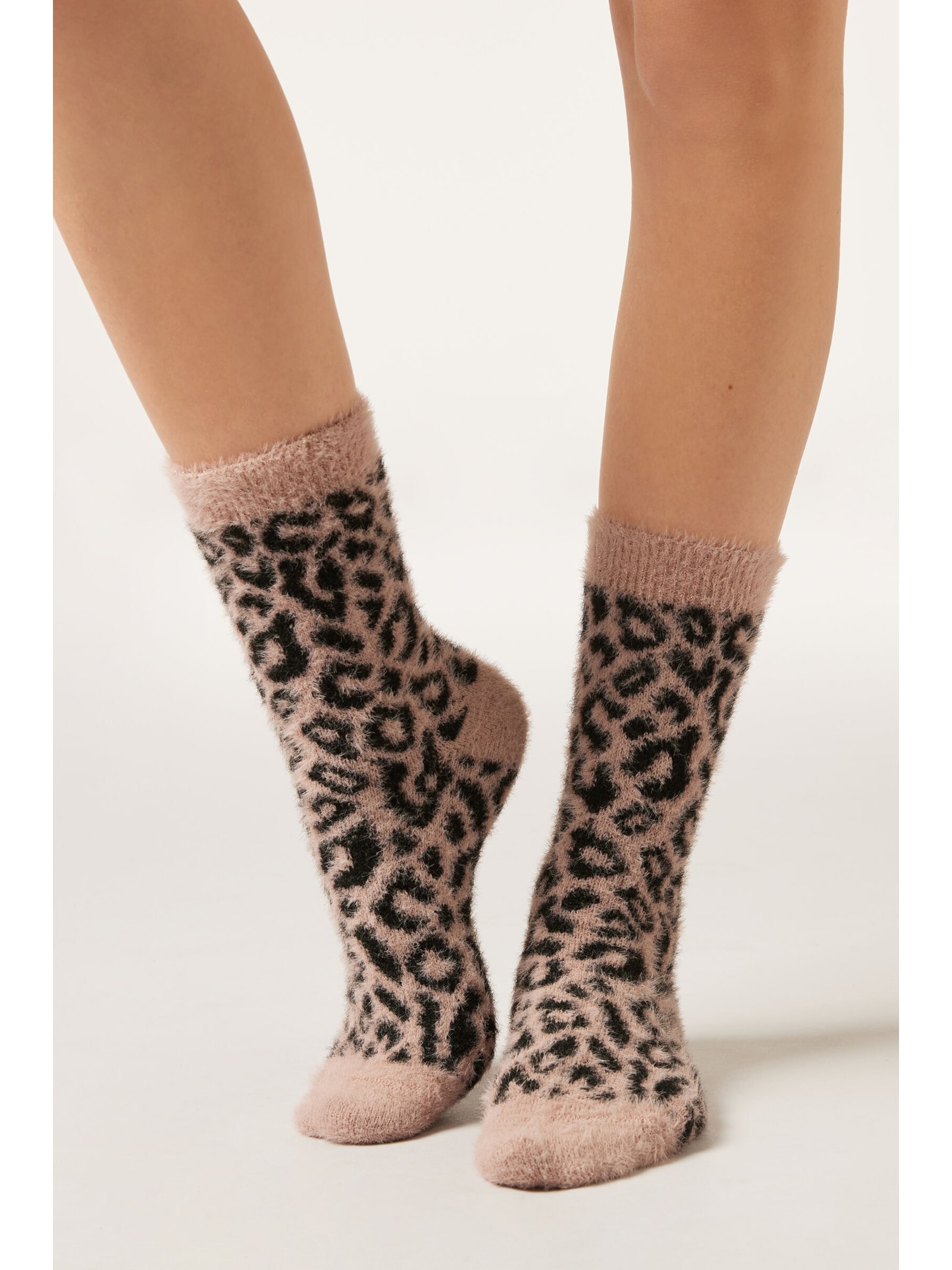 Meia Curta Com Efeito Soft e Estampa Animal Print Rosa Calzedonia