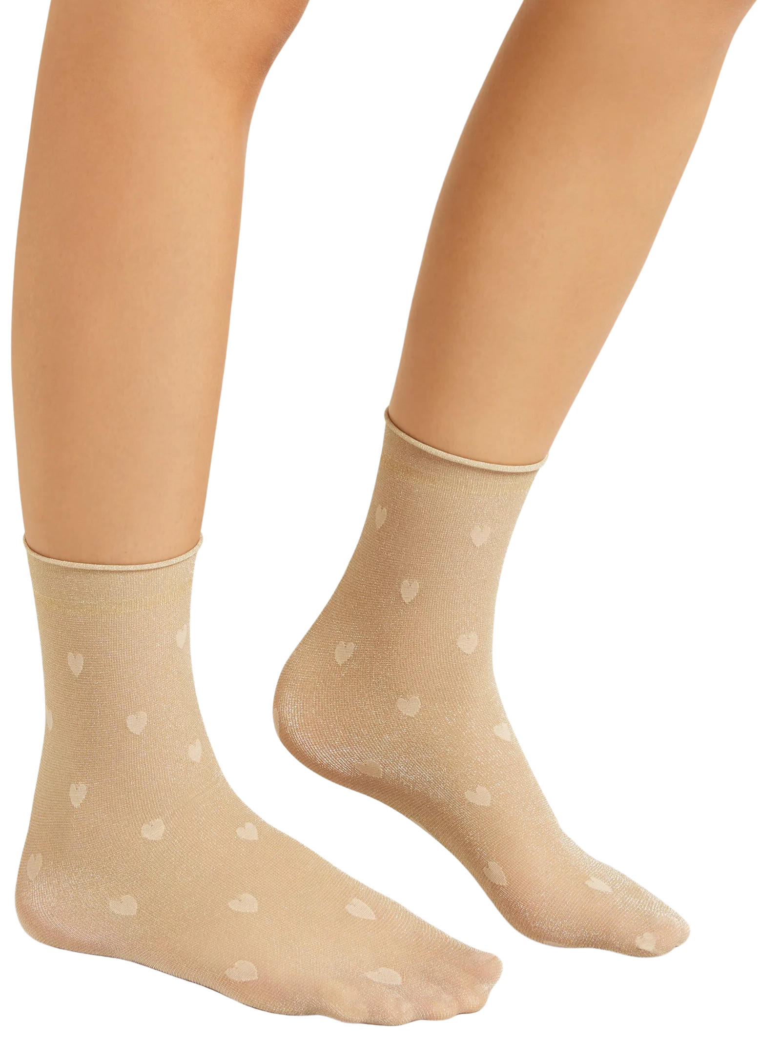 Meia Curta Com Estampa De Brilho e Corações Off-White Calzedonia