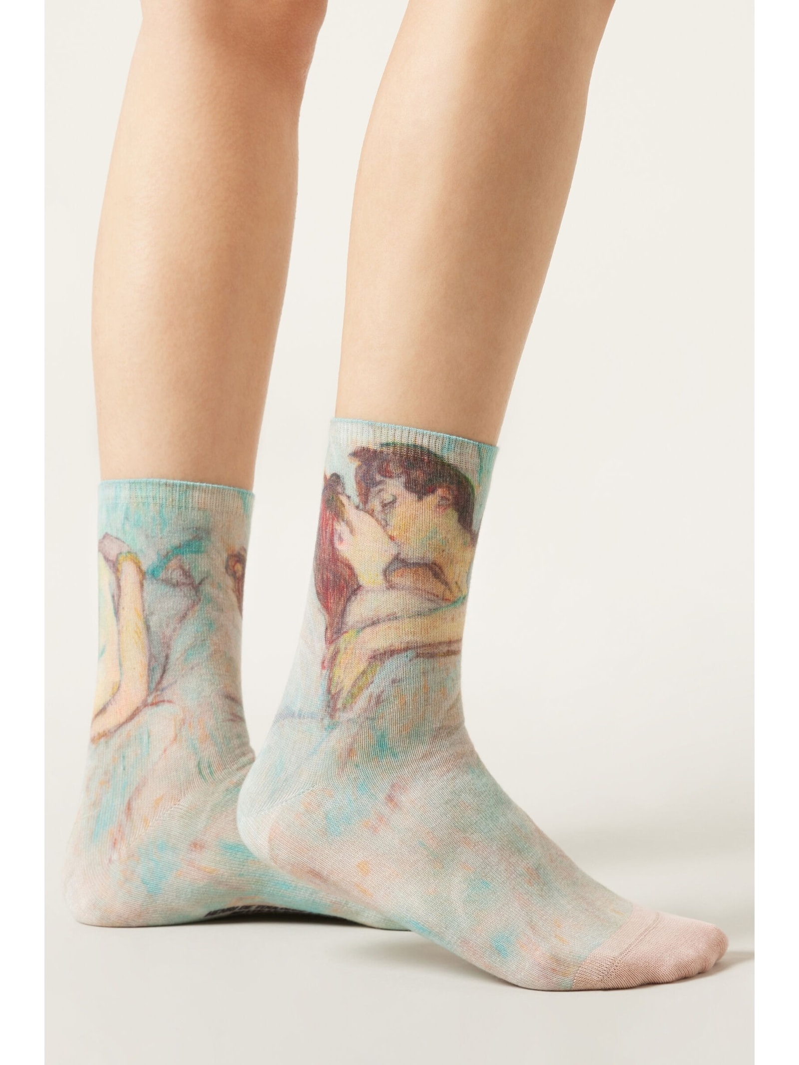 Meia Curta Com Estampa De Obras De Arte Azul Calzedonia