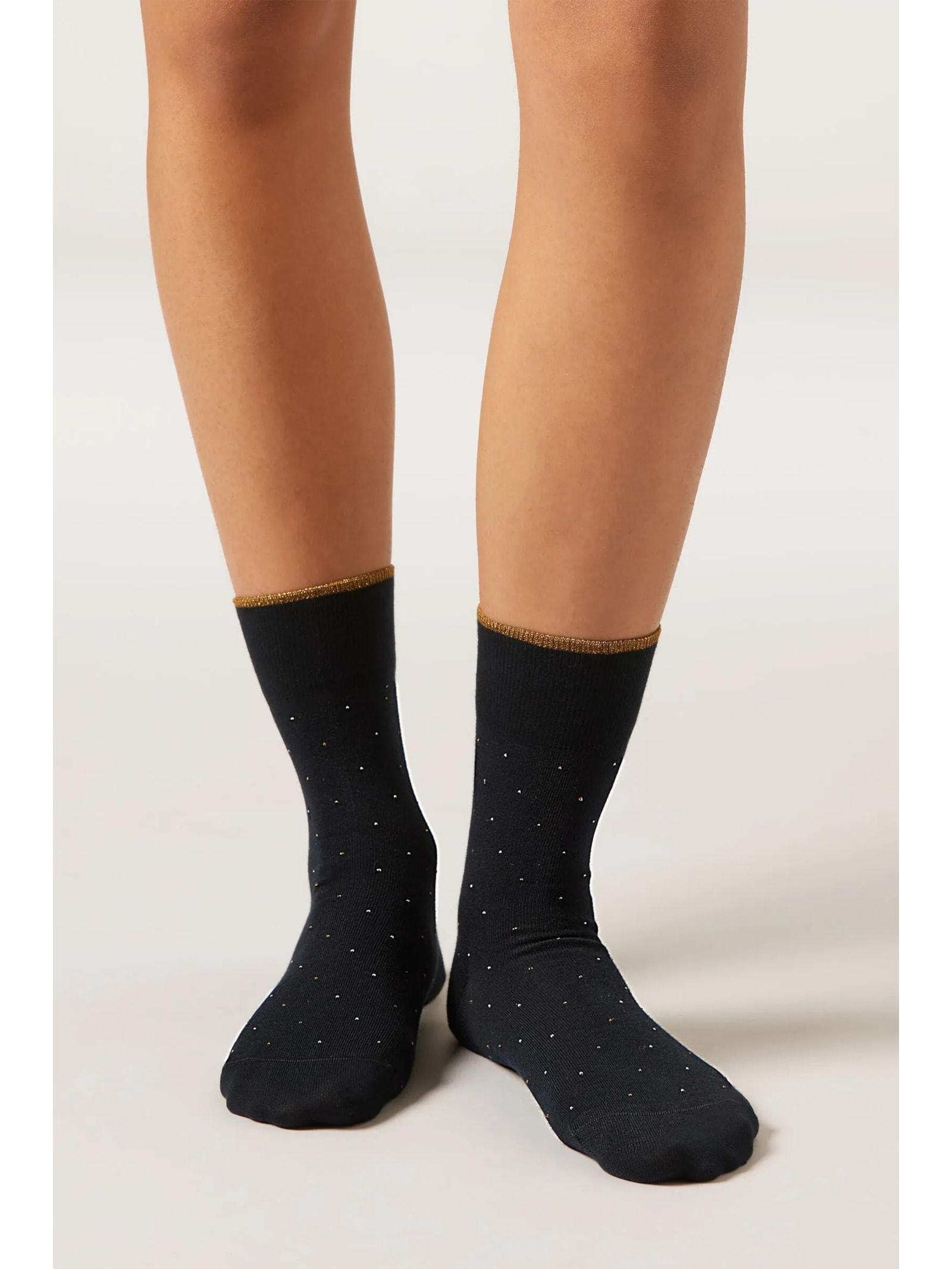 Meia Curta Com Estampa Em Algodão Azul Calzedonia