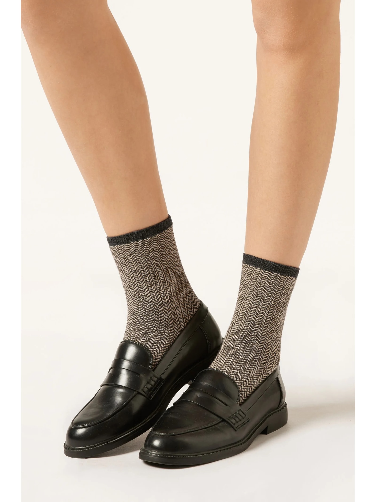 Meia Curta Com Estampa Em Algodão Cinza Calzedonia