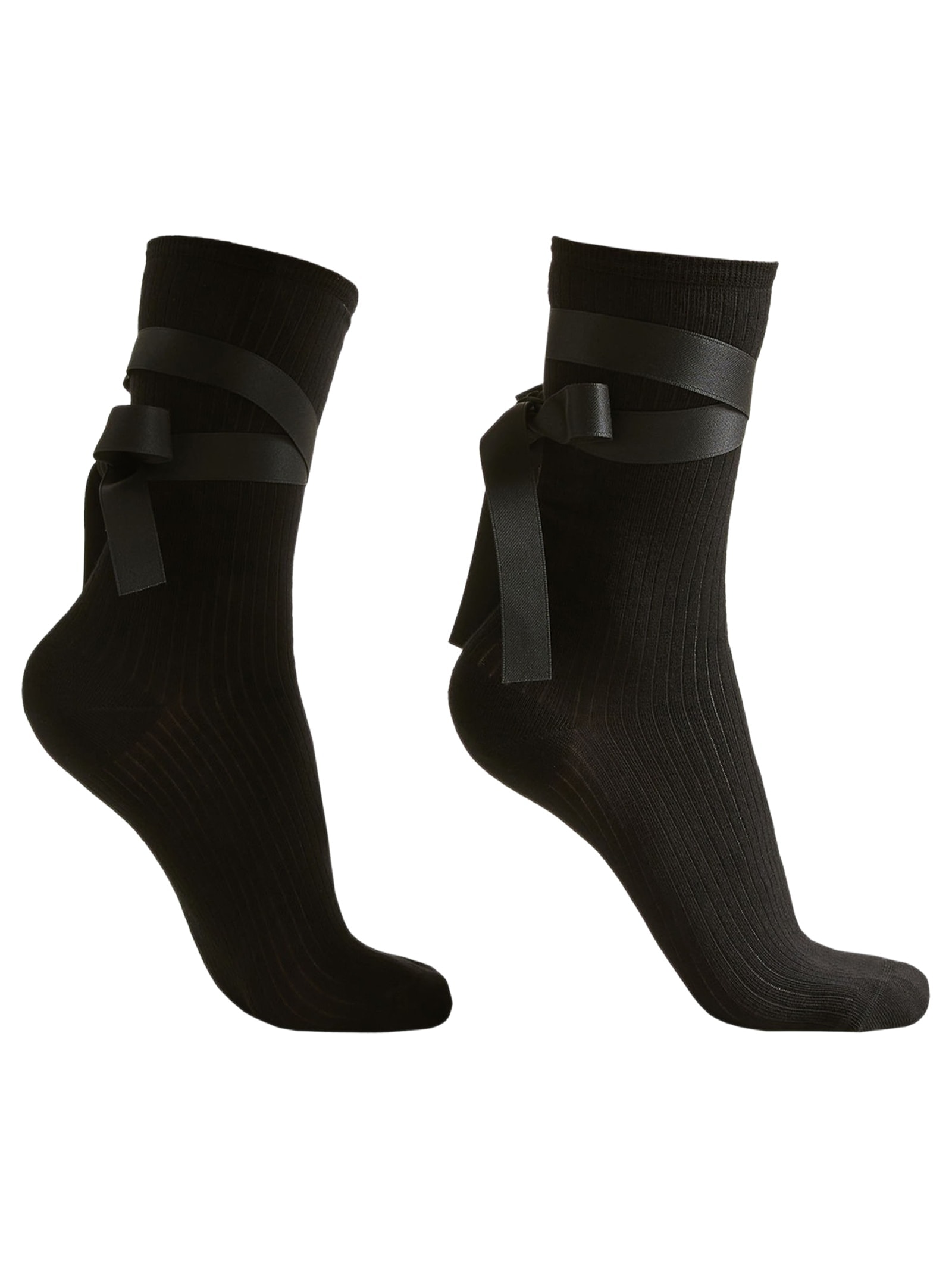 Meia Curta Com Fita Mood Laço Preto Calzedonia