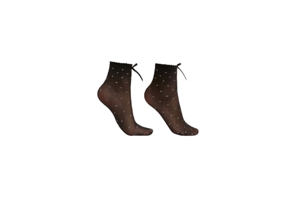 Meia Curta Com Glitter e Laços - Preto