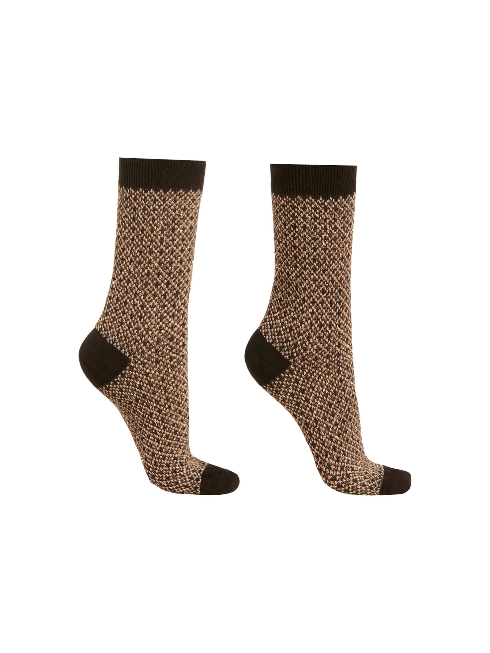 Meia Curta Com Glitter Em Lã e Cashmere Marrom Calzedonia