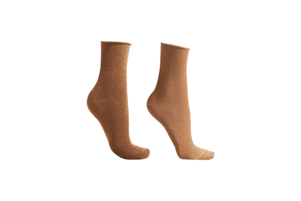 Meia Curta Com Glitter Em Viscose - Bege