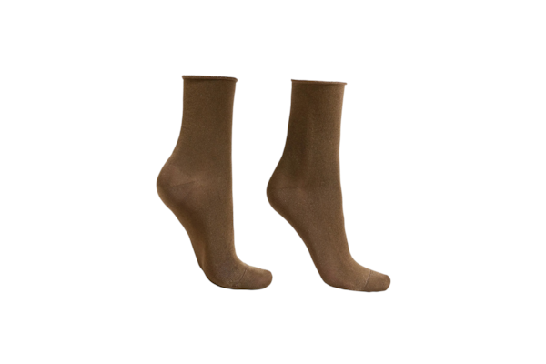 Meia Curta Com Glitter Em Viscose - Marrom