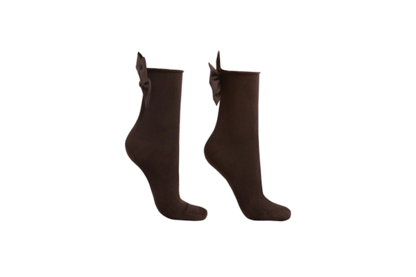 Meia Curta Com Laço Em Algodão - Marrom