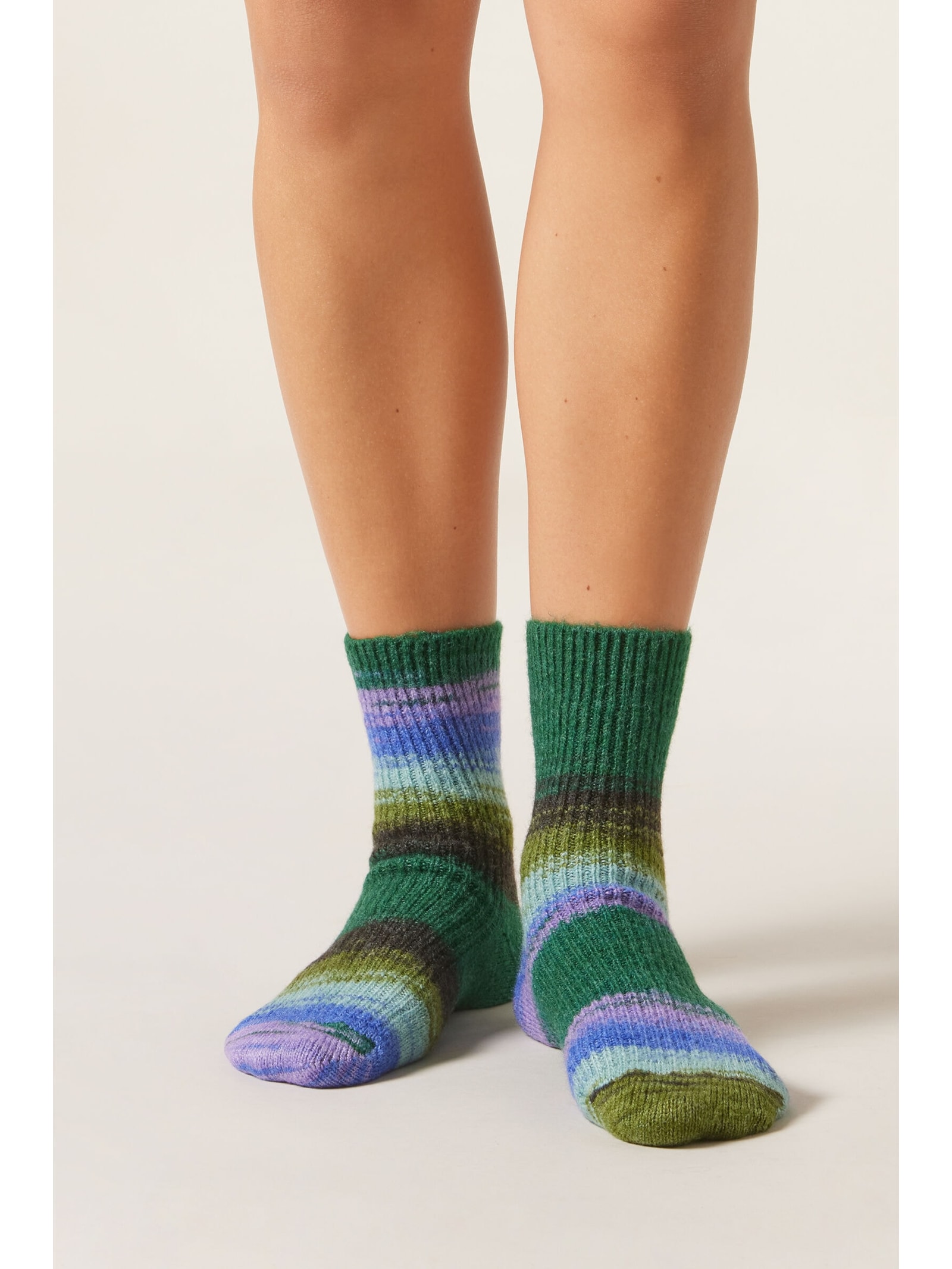 Meia Curta Com Listras Verde Calzedonia