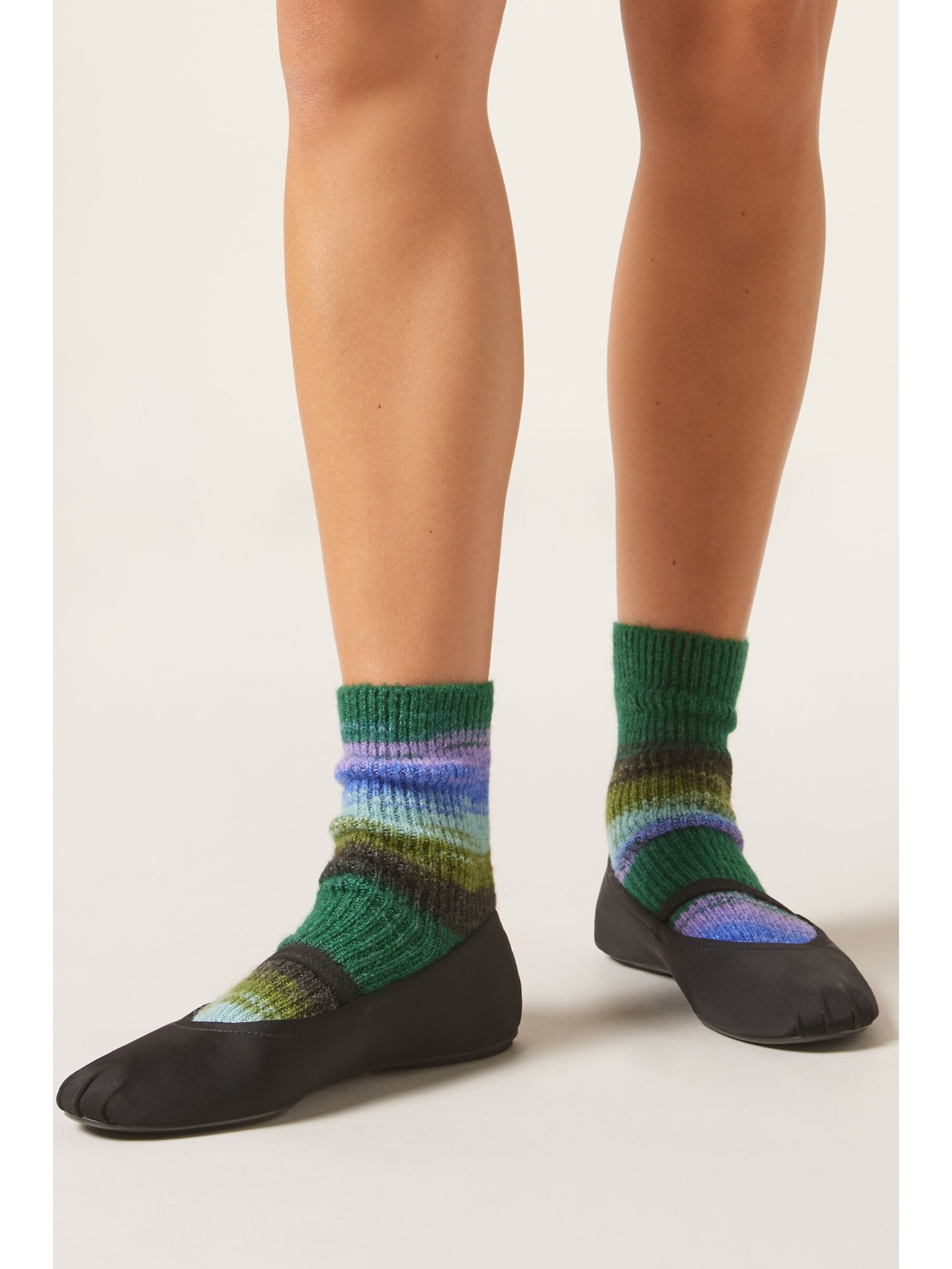 Meia Curta Com Listras Verde Calzedonia