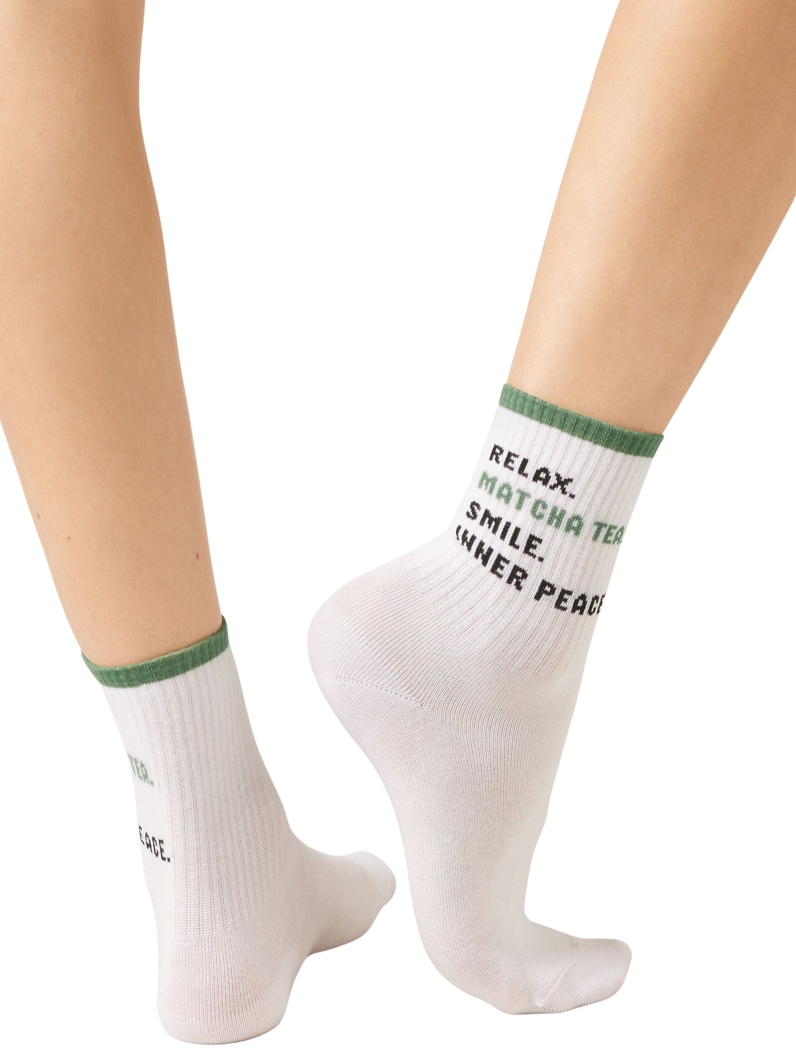 Meia Curta Com Mensagens Em Algodão Verde Calzedonia