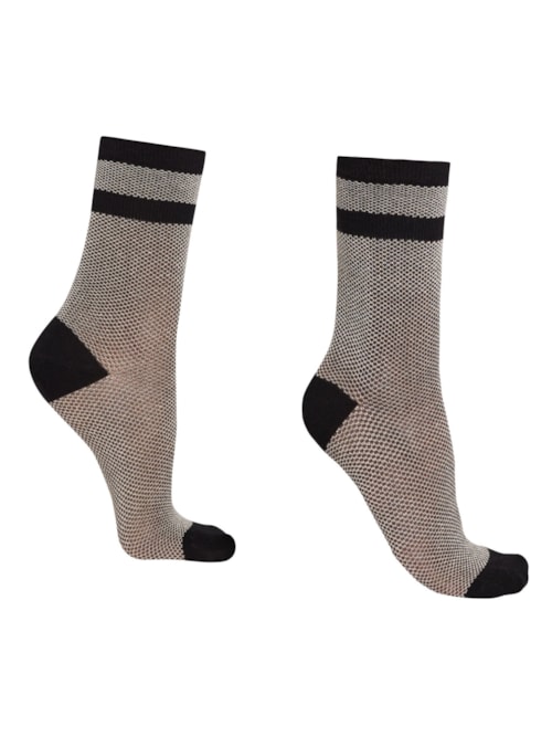 Meia Curta Com Padrão De Listras e Glitter – Off-White