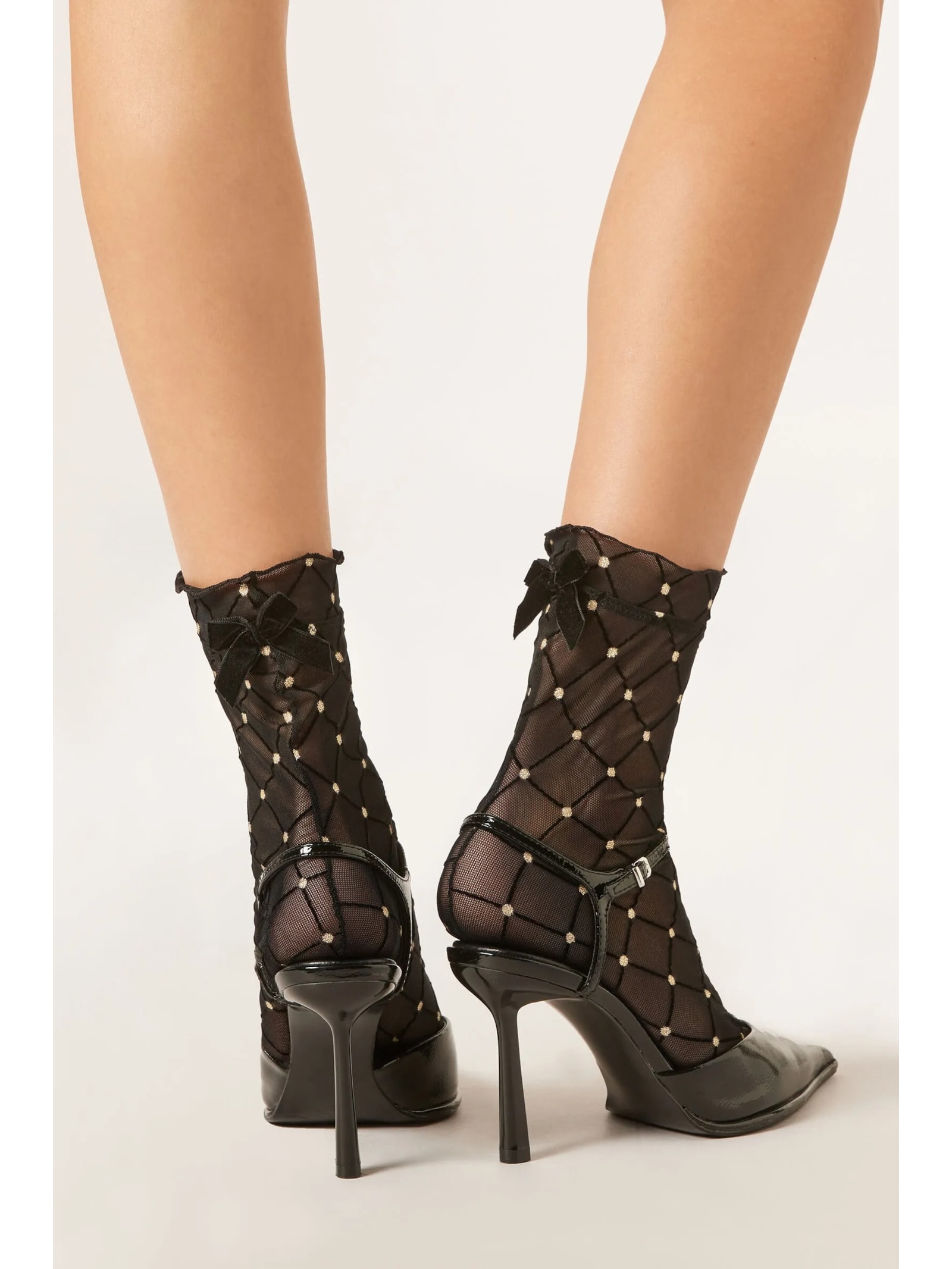 Meia Curta Com Padrão De Losangos e Strass Preto Calzedonia