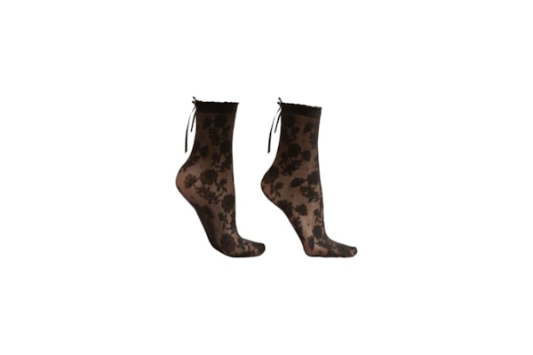 Meia Curta Com Padrão Floral Fio 30 - Preto