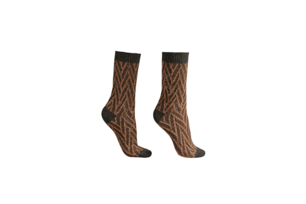 Meia Curta Com Padrão Geométrico e Glitter - Marrom