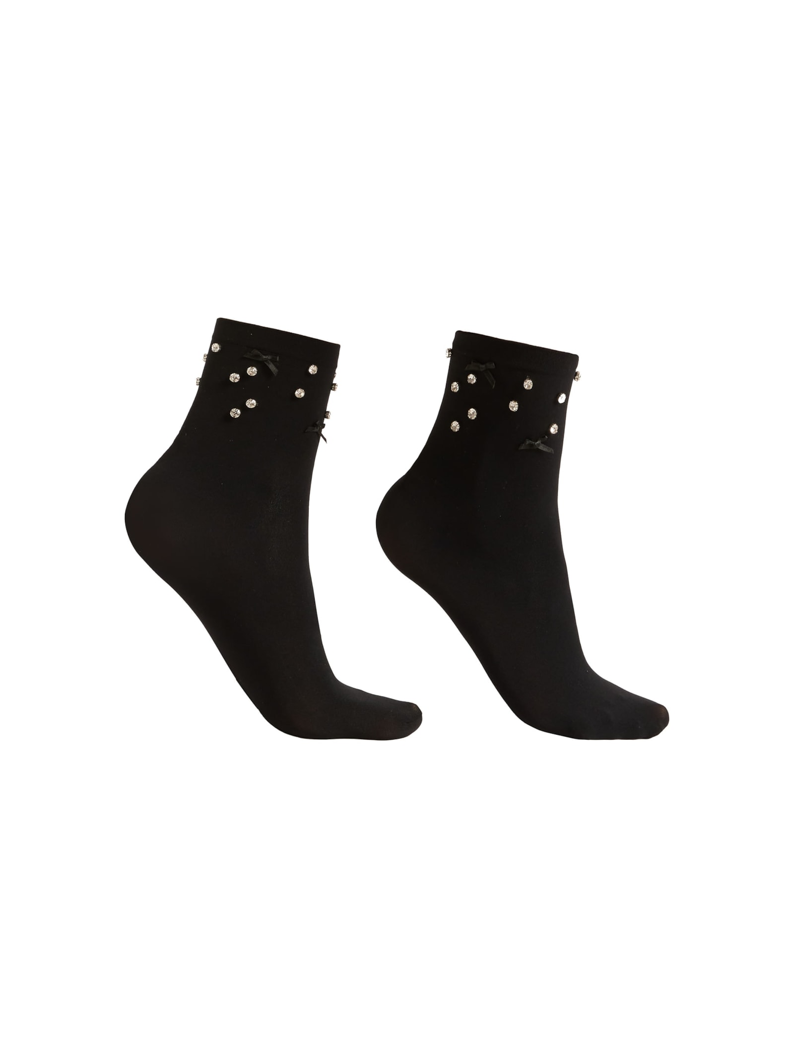 Meia Curta Com Strass e Laços Preto Calzedonia