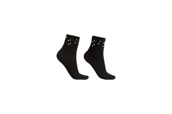 Meia Curta Com Strass e Laços - Preto