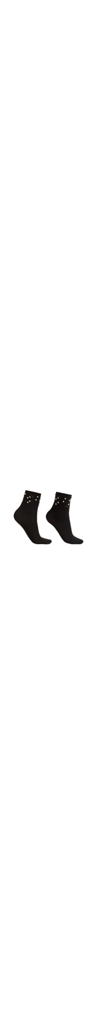 Meia Curta Com Strass e Laços - Preto