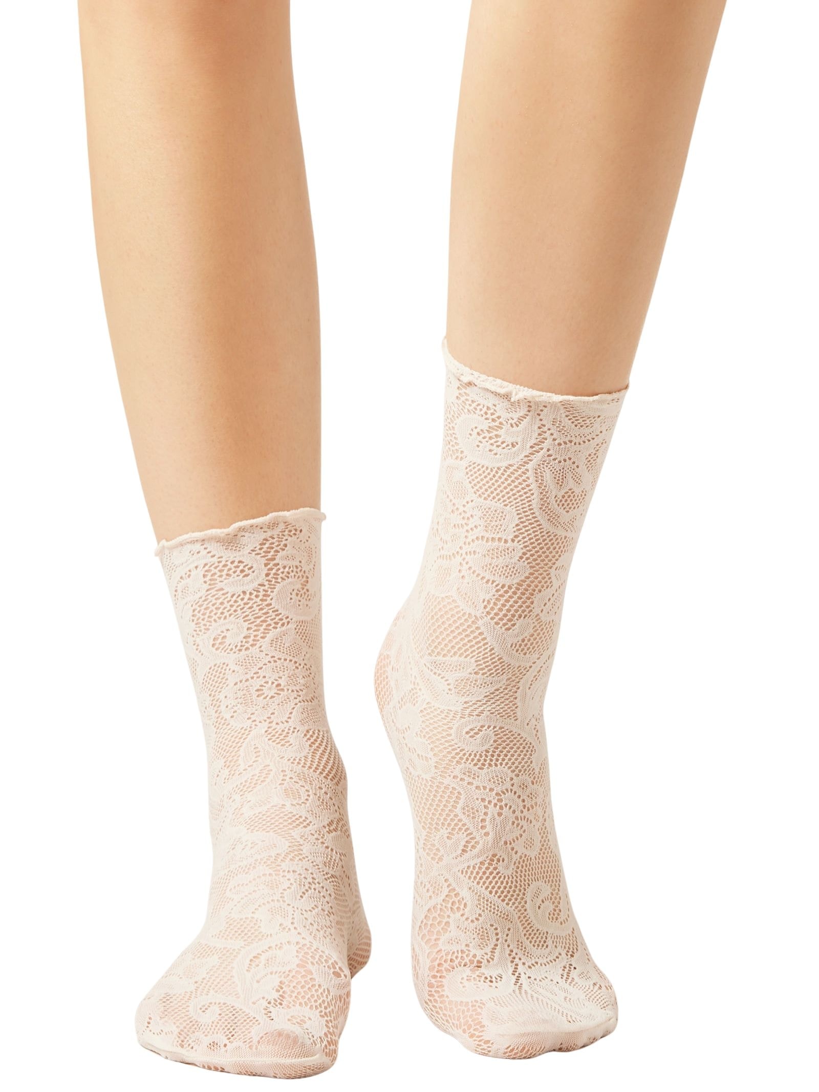 Meia Curta De Rede Com Renda Floral Branco Calzedonia