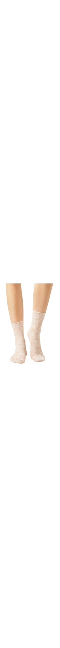 Meia Curta De Rede Com Renda Floral - Branco
