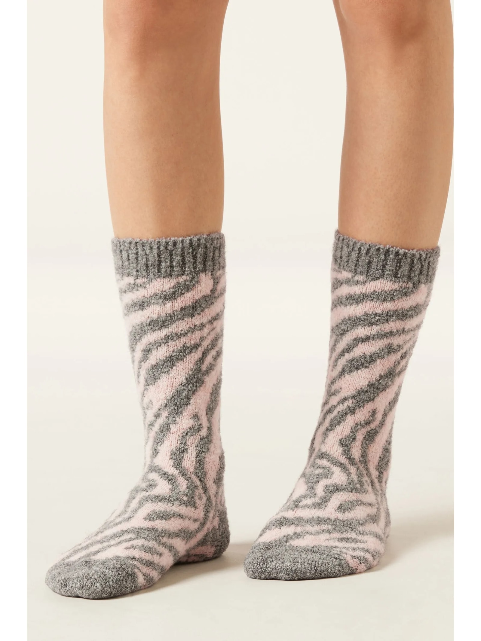 Meia Curta Efeito Soft Animal Print Cinza Calzedonia