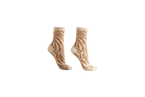Meia Curta Efeito Soft Animal Print - Off-White