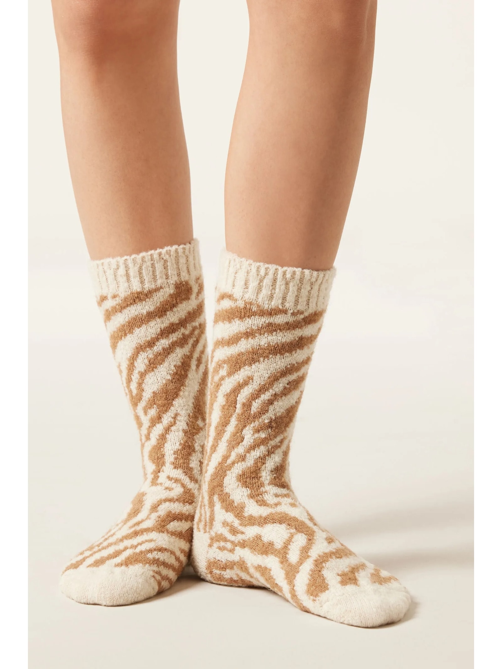 Meia Curta Efeito Soft Animal Print Off-White Calzedonia