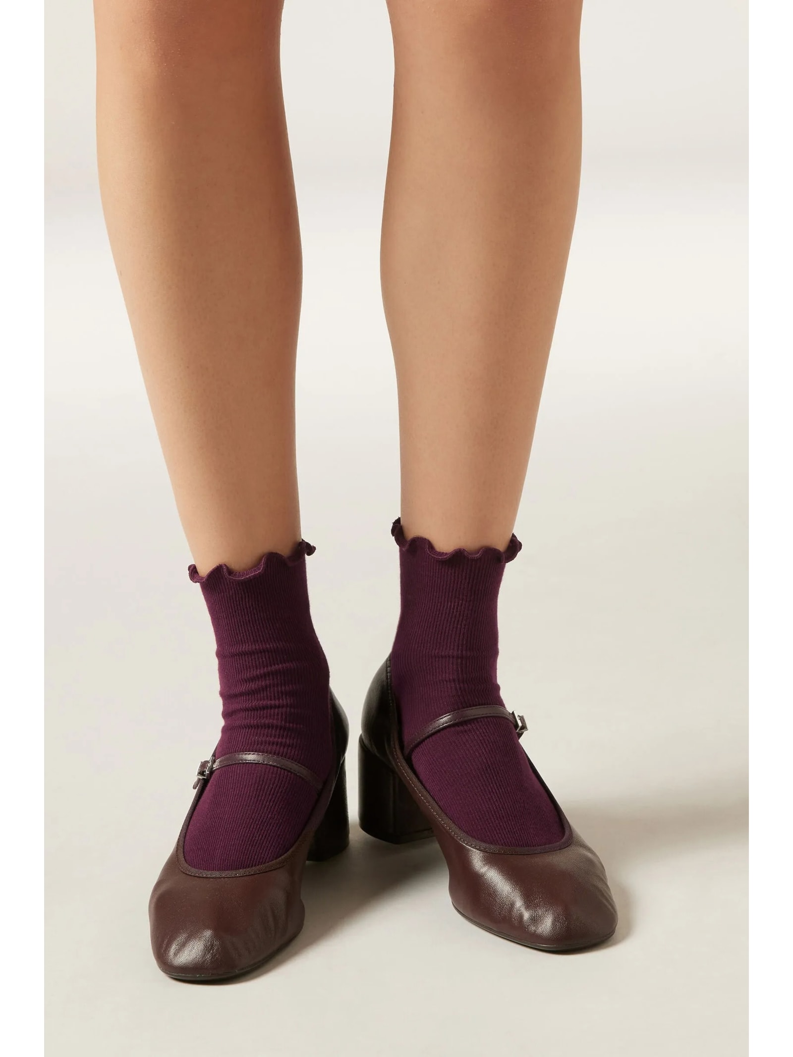 Meia Curta Em Algodão Canelado Bordô Calzedonia