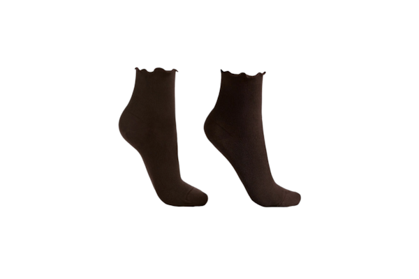 Meia Curta Em Algodão Canelado - Marrom