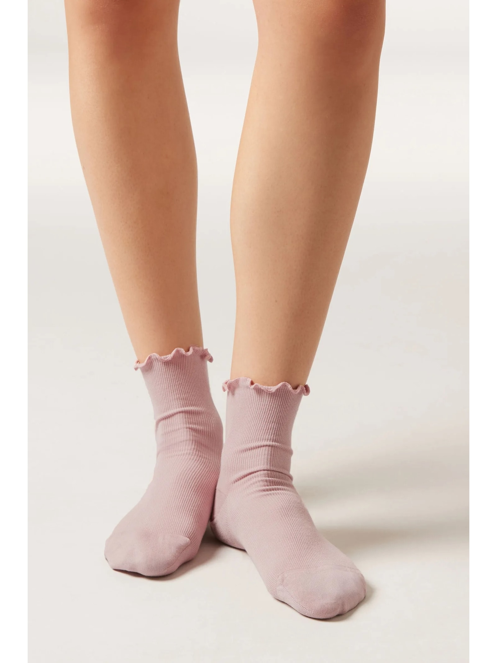 Meia Curta Em Algodão Canelado Rosa Calzedonia