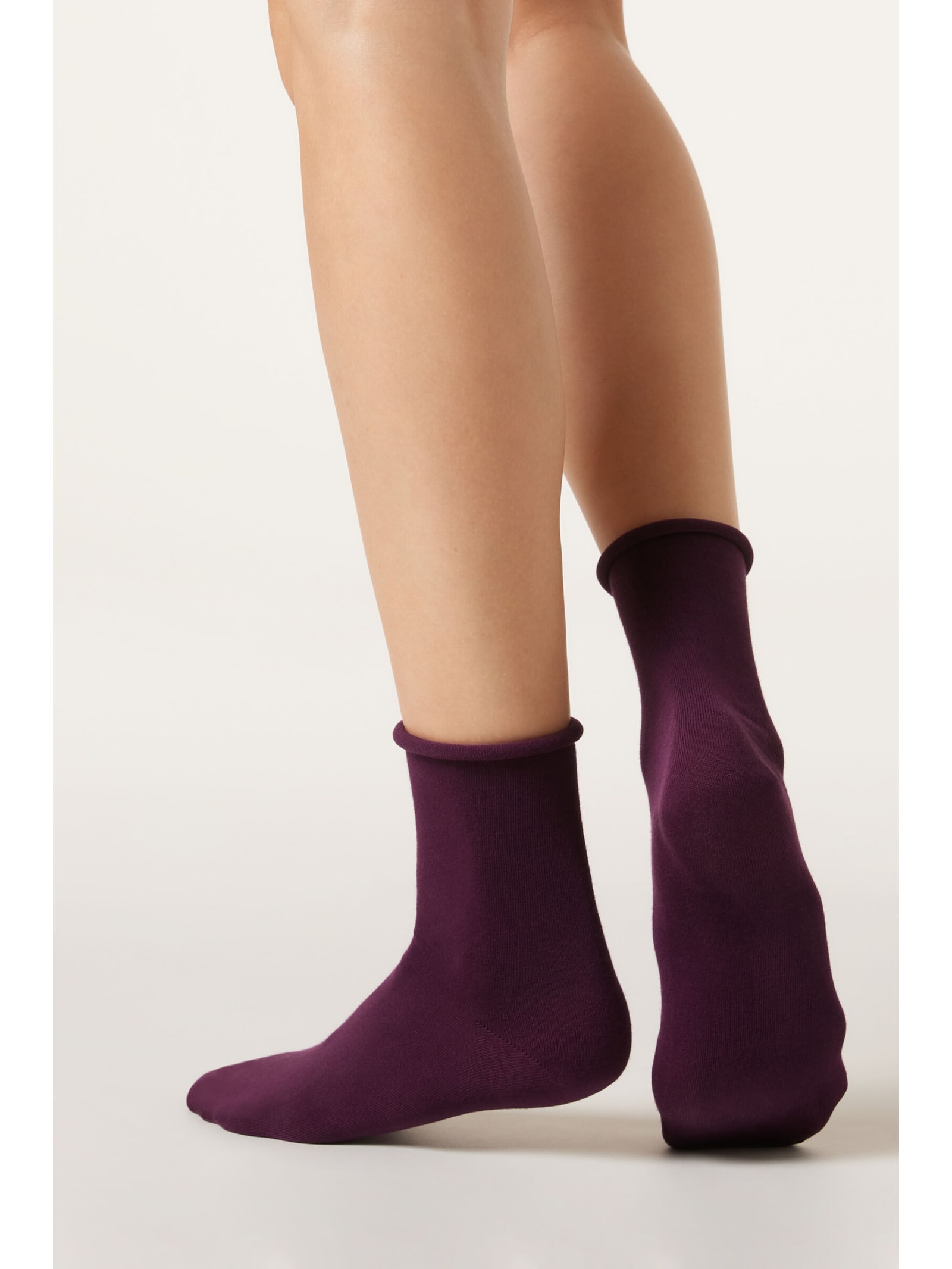 Meia Curta Em Algodão Sem Elástico Roxo Calzedonia