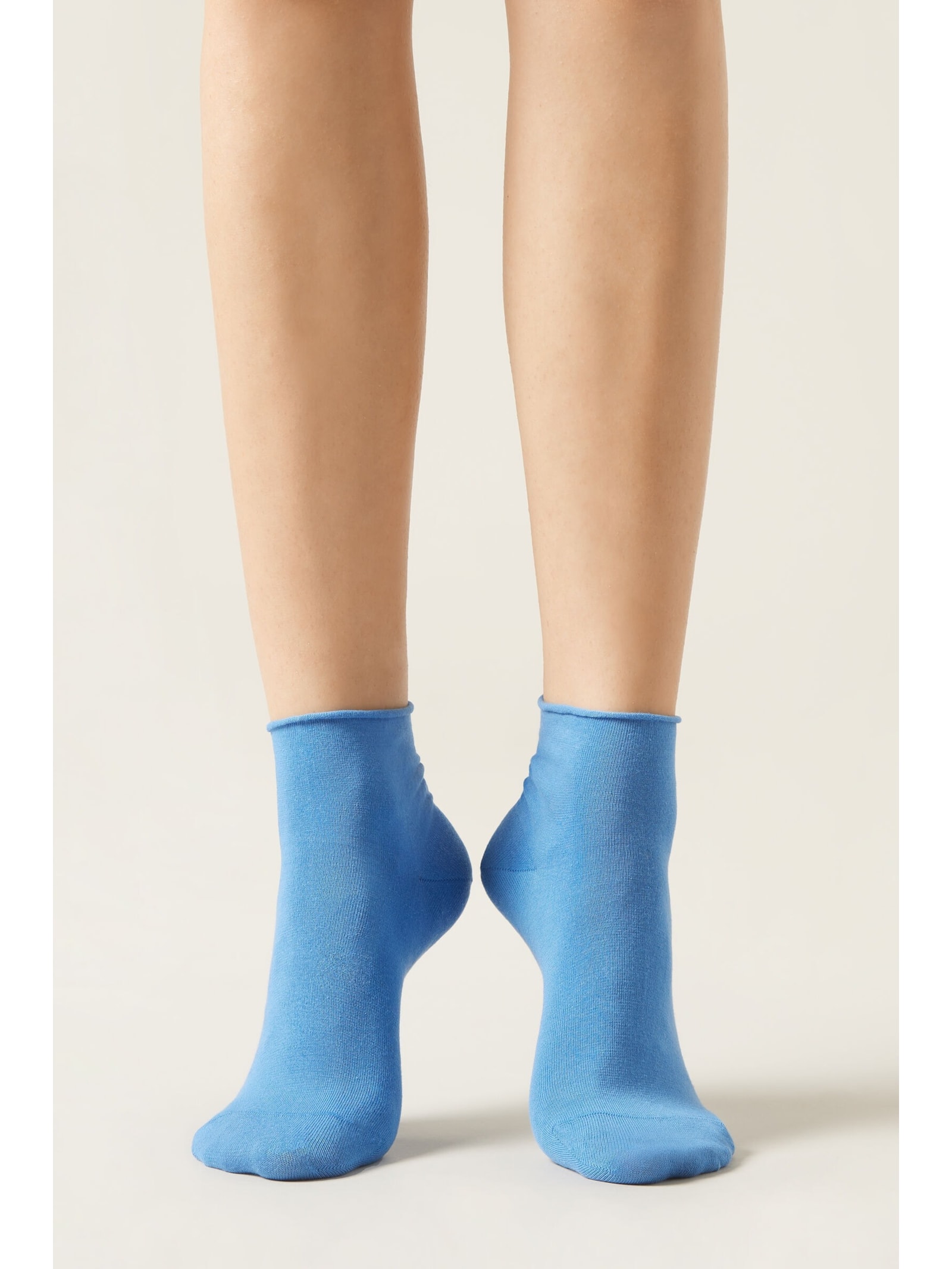 Meia Curta Em Algodão Sem Punho Azul Calzedonia