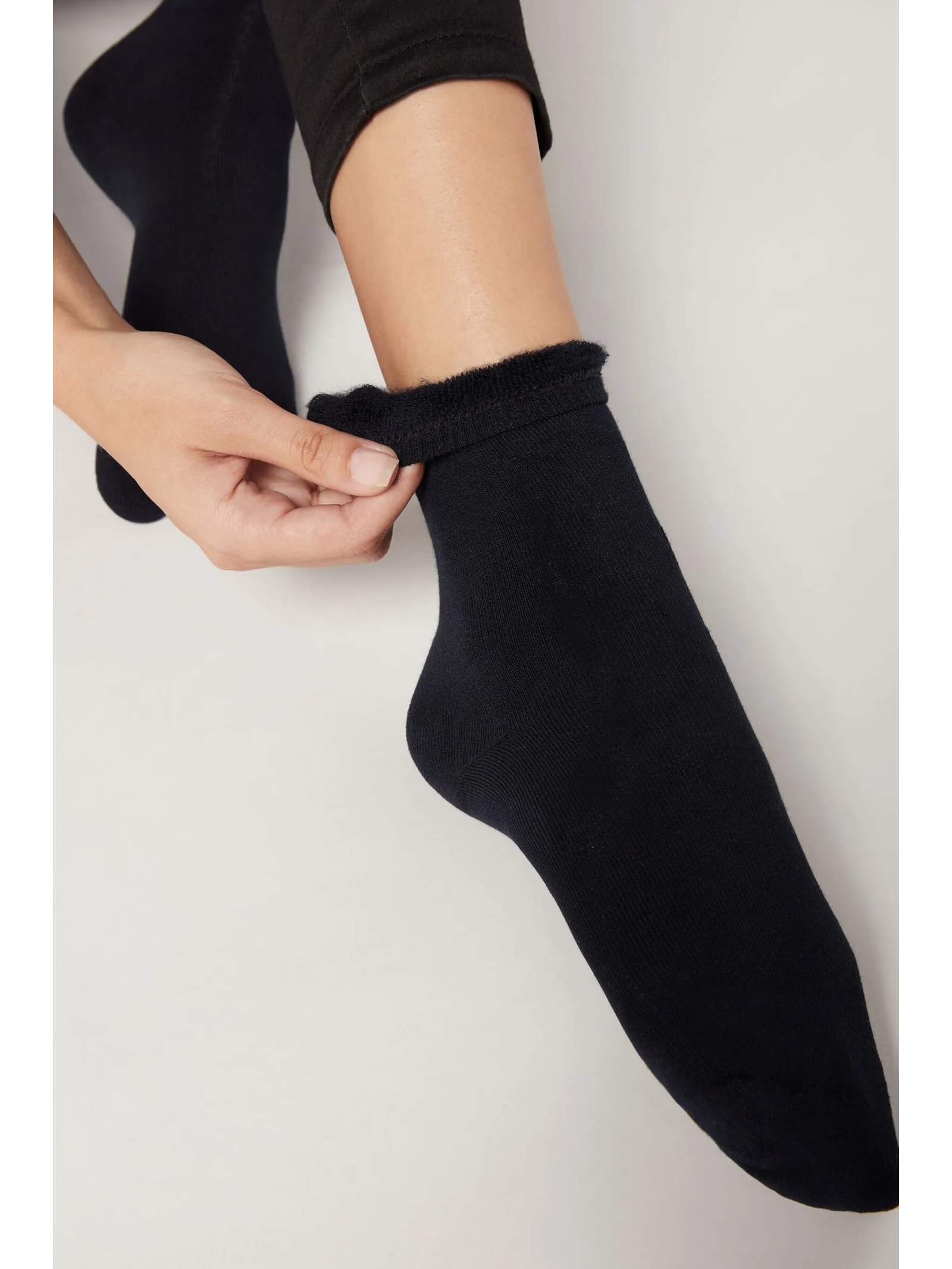 Meia Curta Em Algodão Térmico Azul Calzedonia