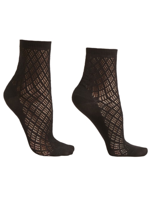 Meia Curta Em Algodão Vazado – Preto