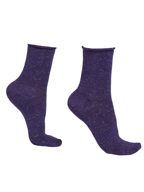 Meia Curta Em Cashmere Com Glitter – Roxo