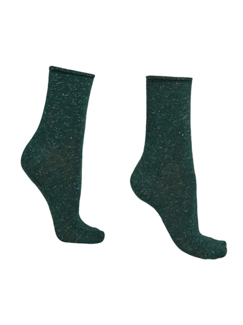 Meia Curta Em Cashmere Com Glitter – Verde
