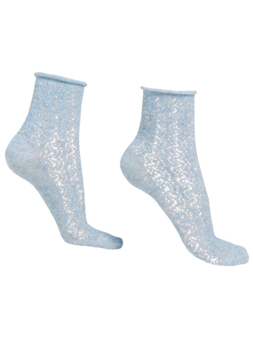 Meia Curta Em Linho Perfurado – Azul