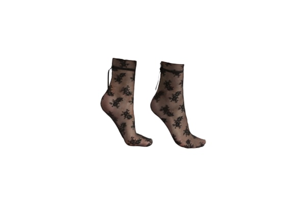 Meia Curta Em Renda Com Padrão Floral - Preto