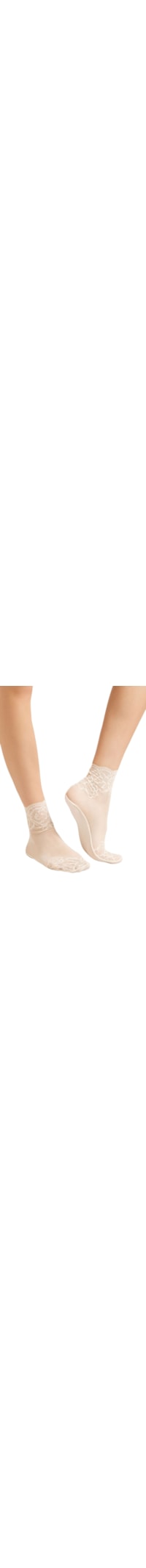 Meia Curta Em Tule e Renda - Off-White