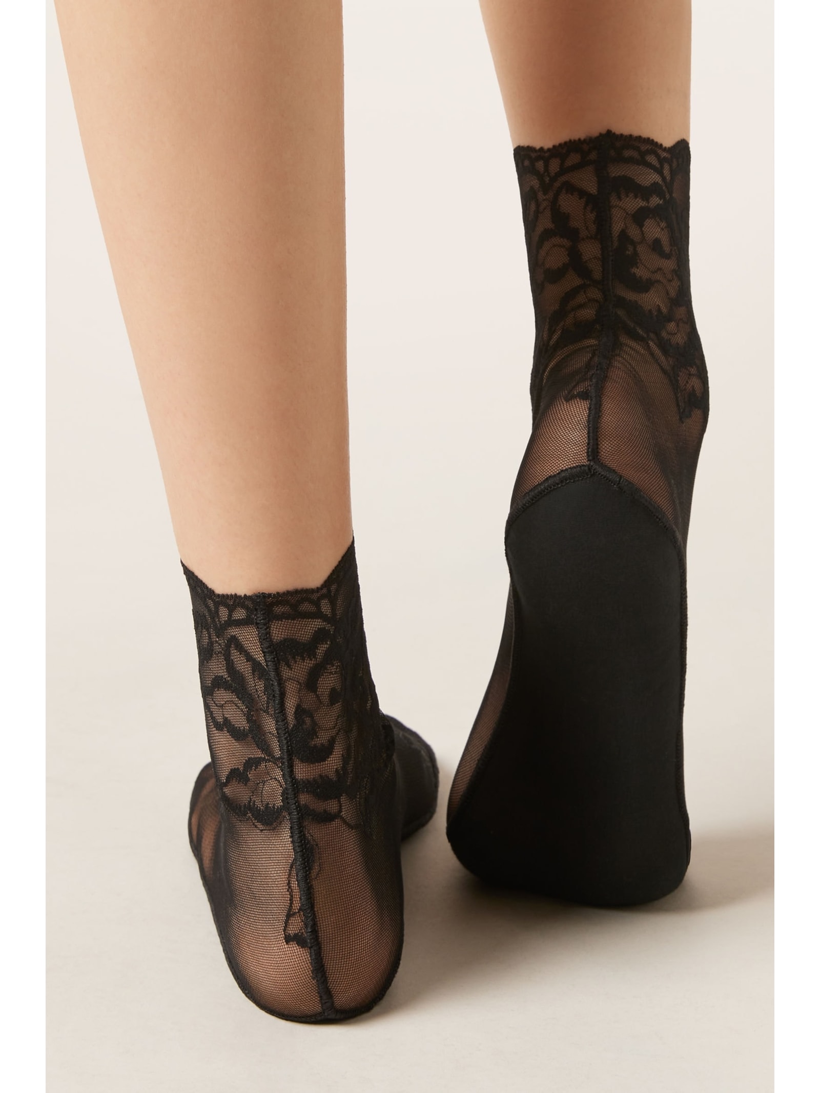 Meia Curta Em Tule e Renda Preto Calzedonia