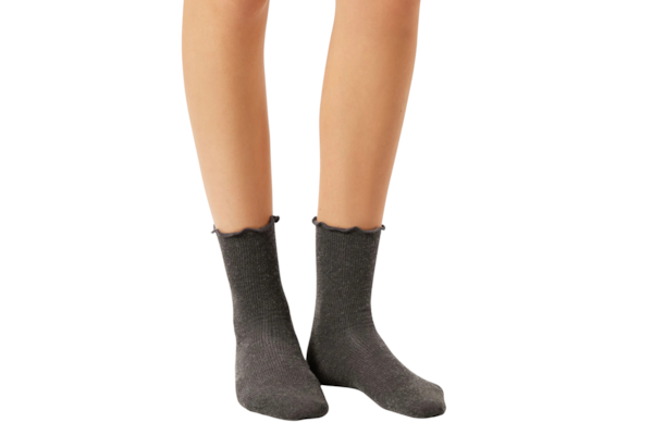 Meia Curta Estilo Romântico Com Cashmere - Cinza