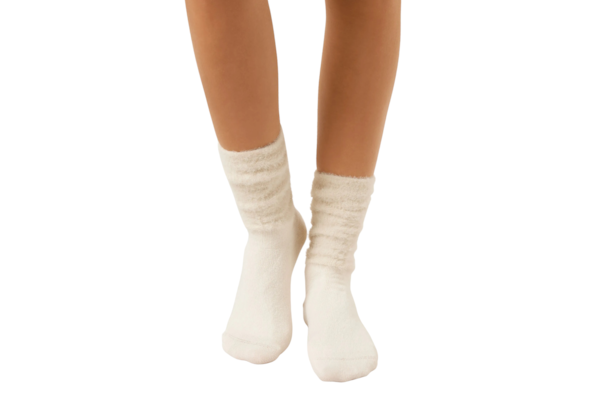 Meia Curta Fluffy Com Cashmere - Off-White