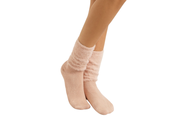 Meia Curta Fluffy Com Cashmere - Rosa