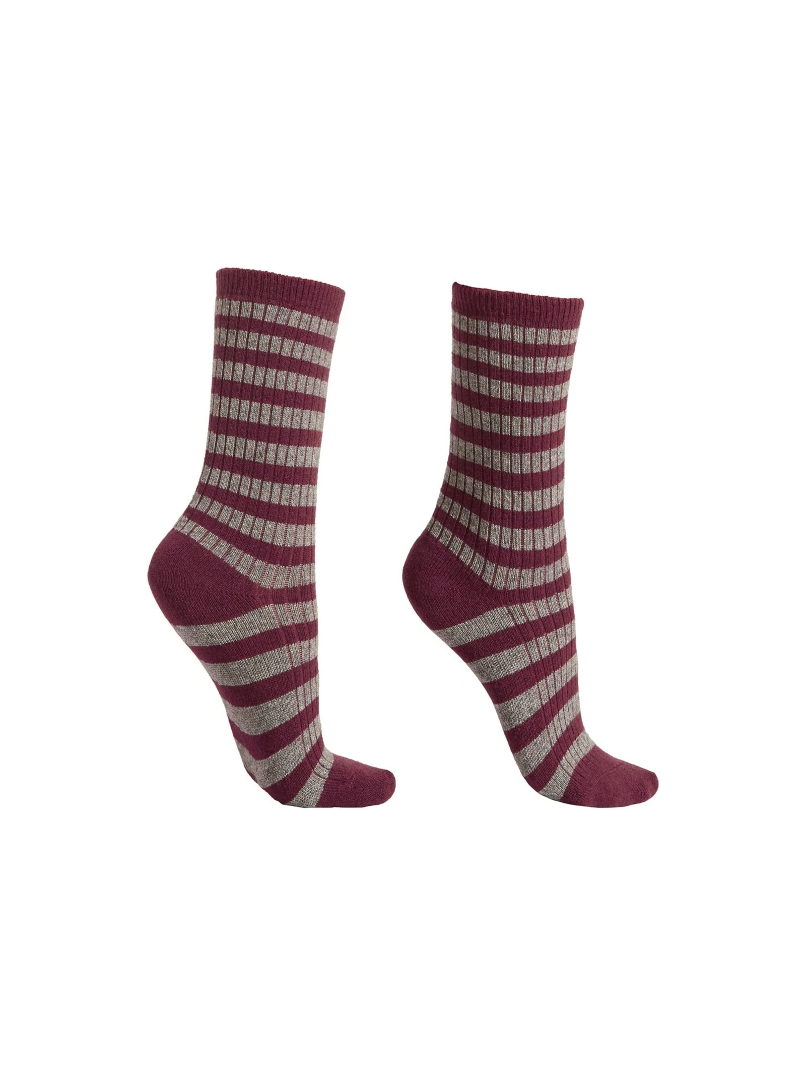 Meia Curta Listrada Com Cashmere Bordô Calzedonia
